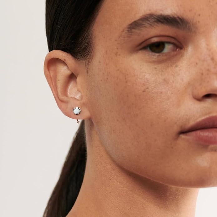 CHIC & ARTSY 925 Sterling Silver Half Hoop Earrings for Women, Dainty Huggie Hoops with Synthetic Opal, Moonstone, CZ & Gemstones, Lightweight Comfort Fit Everyday Elegant Jewelry