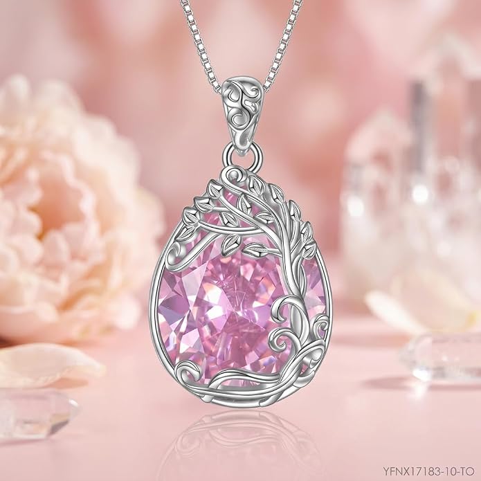 Teardrop Moonstone Necklace for Women Tree of Life/Filigree Birthstone Pendant Necklace Jewelry