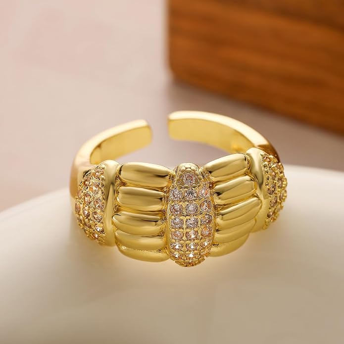 Chunky Dome Statement Ring 18K Gold Plated Luxury Zircon Cocktail Party Prom Rings