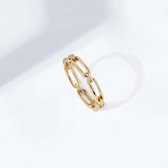 Amazon Essentials 14K Gold or Rhodium Plated Sterling Silver Chain Link Band Ring