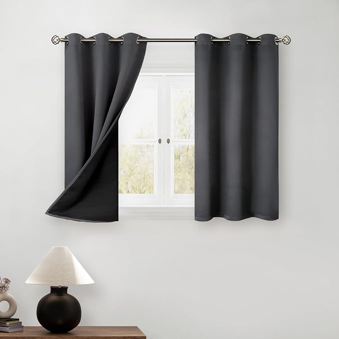 BGment Short Blackout Curtains 40 Inch Length 2 Panels, Thermal Insulated Total Light Blocking Curtains for Bedroom, Grommet Window Drapes with Thick Black Liner, 42 Inch Wide Each Panel, Dark Grey