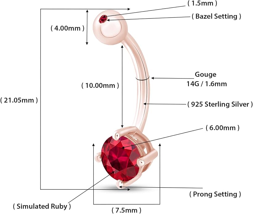 AFFY Round Shape Body Piercing Curved Barbells, Floating Navel Belly Piercing Button Premium Surgical Steel Ring in 14K Gold Over Sterling Silver