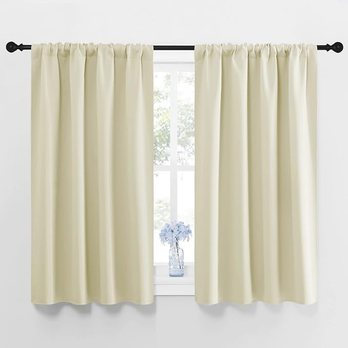 NICETOWN Blackout Curtains for Bedroom, Home Decorations Thermal Insulated Solid Rod Pocket Blackout Drapes for Cafe (Beige, One Pair, 42 x 48-inch)