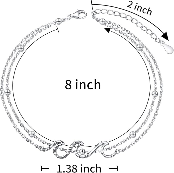 Alphm Wave Anklet for Women S925 Sterling Silver Adjustable Starfish Layered Ocean Beach Sea Ankle Foot Bracelet