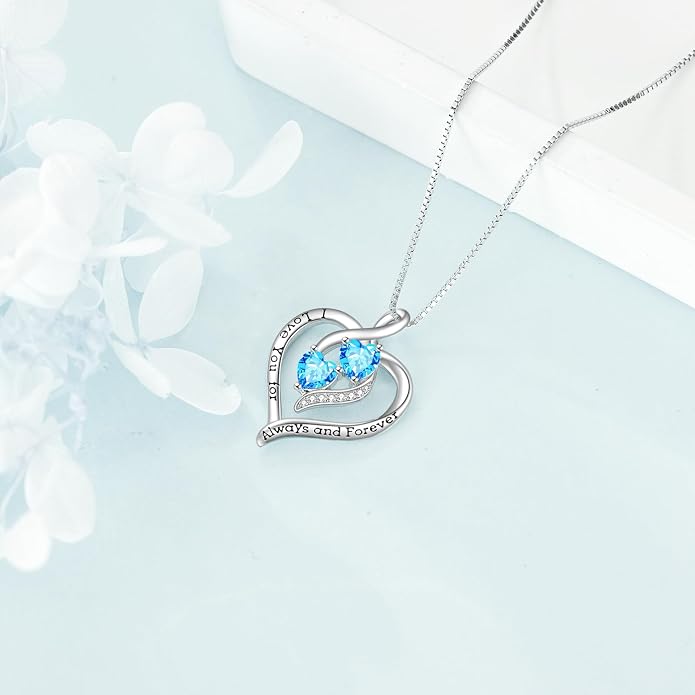 Hancock Forever Love Heart Birthstone Necklaces for Women 925 Sterling Silver Women Pendant Necklace, Mother’s Day Birthday Anniversary Jewelry Gift for Woman Mother Mom Wife Her