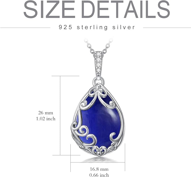 HPQQ Teardrop Necklace 925 Sterling Silver Filigree Gemstone Pendant Necklace Fine Jewelry Birthday Mother's Day Gifts for Women Her Mom