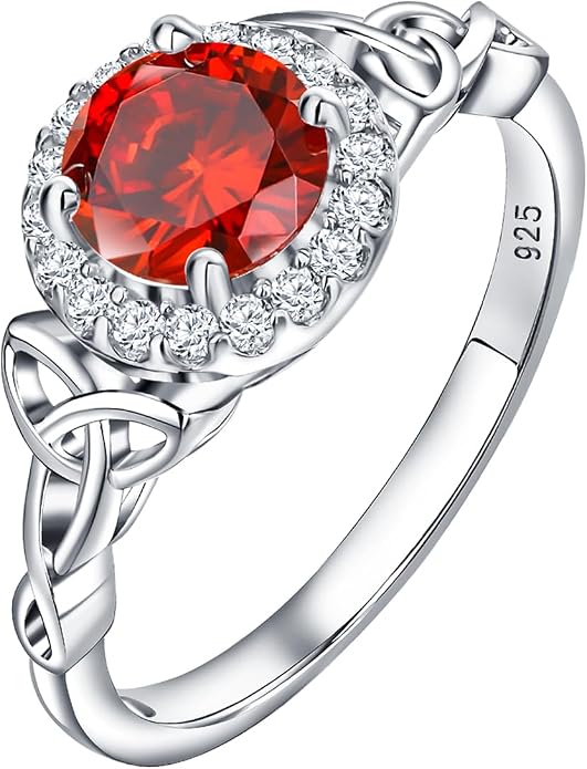 DAYBYDAY Celtic Birthstone Rings for Women 925 Sterling Silver Heart/Round/Pear/Oval Created Gemstone Moissanite Halo Engagement Promise Rings for Her Wife Birthday Anniversary Wedding Jewelry