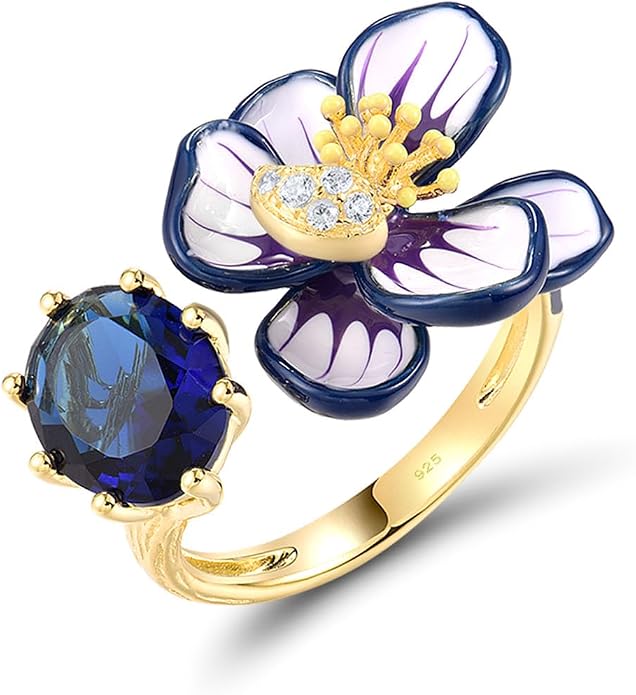 Santuzza 925 Sterling Silver Enamel Flower Statement Ring for Women