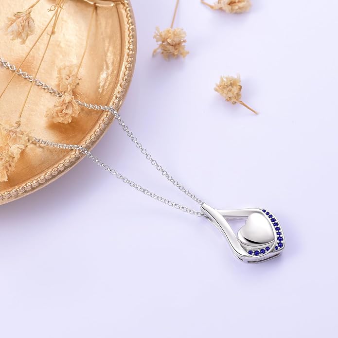 Cremation Jewelry 925 Sterling Silver Teardrop Urn Necklace for Ashes Heart Shape Memorial Keepsake Pendant for Human Ashes for Women Gift