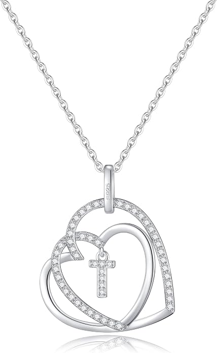 Infinity Heart Necklaces for Women, S925 Sterling Silver Initial Necklace Womens Jewelry Mothers Day Gifts Girls Valentines Gifts for Her Christmas Birthday Gifts for Women Mom Wife Girlfriend