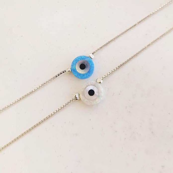 Minimalist Evil Eye Charm Bracelet – Handmade Delicate Good Luck Jewelry for Women – Adjustable 6.5” + 1” Extender