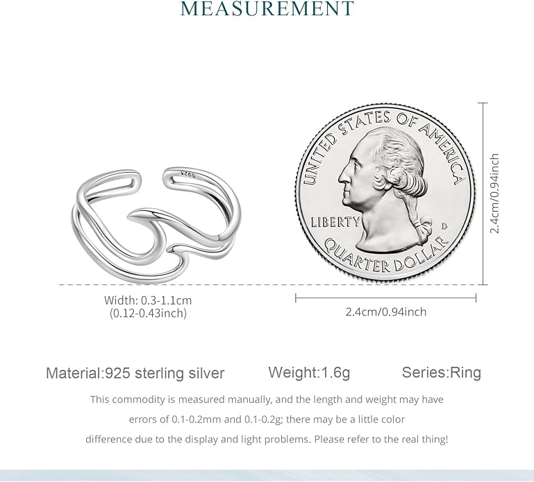 MUNDELL 925 Sterling Silver Simple Multi-layer Leaf Adjustable Ring Green Lucky Leaves Statement Ring for Women Promise Ring Fine Jewelry