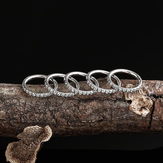 Casvort 5/10 PCS 16G Seamless Septum Nose Piercing Rings Zirconia Segment Tragus Hoop Rings 316 Stainless Steel Helix Ring Stack Clickers Ear Plugs Hangers Women Body Jewelry