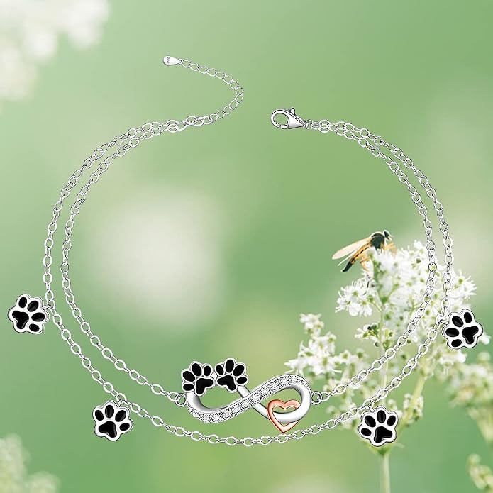 Infinity Cat Paw Print Celtic Knot Sea Turtle Elephant Flamingo Butterfly Dolphin Evil Eye Anklets Bracelets for Women Sterling Silver Adjustable Ankle Bracelet Summer Beach Lovers Gift