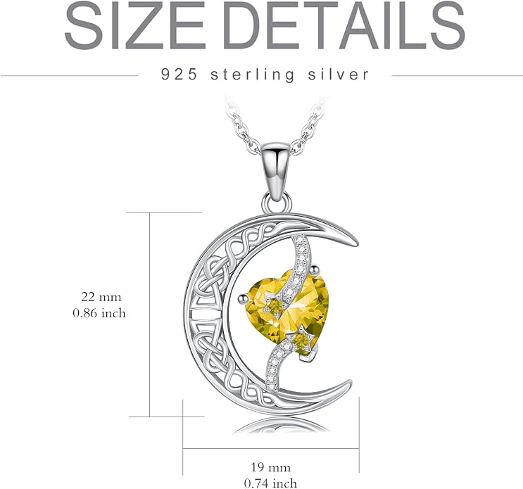 TOUPOP Moon and Star Birthstone Necklace for Women 925 Sterling Silver Celtic Moon Jewelry Birthday Mothers Day Gifts for Mom Wife Her