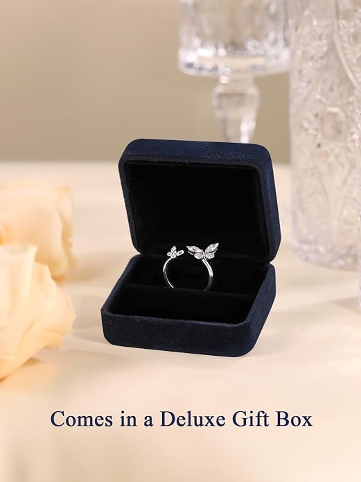 Moissanite Flower/Butterfly/Star Pretty Open Ring for Women, Adjustable Ring, Solid 925 Sterling Silver with Gold Plated, Stackable Ring, Birthday Valentines Anniversary Mothers Day Ideal Gift for Her