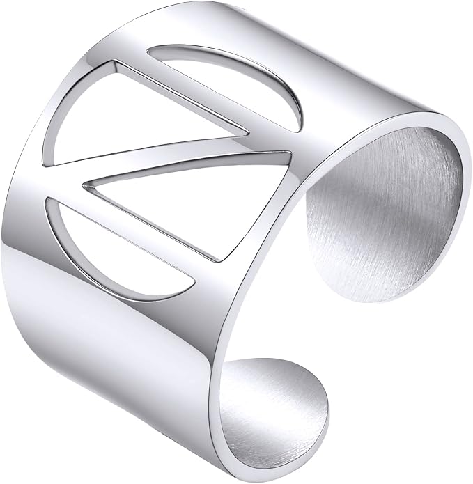 KeyStyle Bold Initial Letter Rings Adjustable, GoldChic Jewelry Women Gold Statement Ring Personalized Engraved Women’s Open Signet Ring for Party (Gold, White Gold, Black)