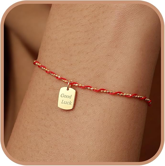 Lucky Red String Protection Bracelets for Women Men 925 Sterling Silver 14K Gold Plated Adjustable Gold Chain Red String Bracelet Red Braided Initial Strand Bracelet Handmade Jewelry for Couple Daughter Birthday Jewelry Gifts