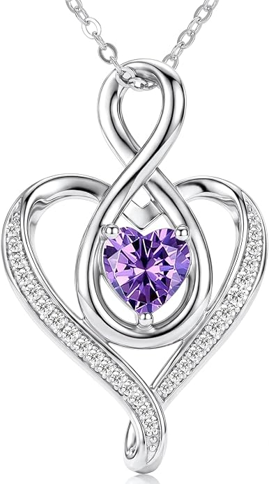 Birthstone Necklace for Women Heart Necklace S925 Sterling Silver Infinity Love Birthday Gifts for Mom Women Wife Girlfriend