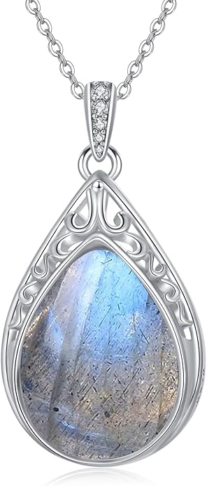 HPQQ Teardrop Necklace 925 Sterling Silver Filigree Gemstone Pendant Necklace Fine Jewelry Birthday Mother's Day Gifts for Women Her Mom