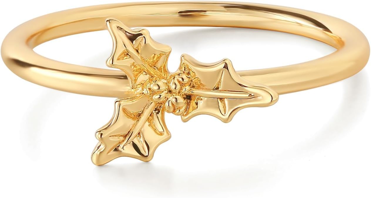 Birth Flower Ring for Women 14K Gold Plated Floral Minimalist Stackable Finger Jewelry Birthday Gifts