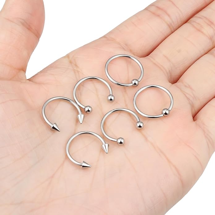 00G 0G 2G 4G 6G 8G 10G 12G 14G 16G Septum Rings Silver Black Surgical Steel Heavy Gauges Earrings Stretching kit Eyebrow Lip Septm Nose Rings Helix Tragus Daith Rook Earrings Hoops 10mm-19mm