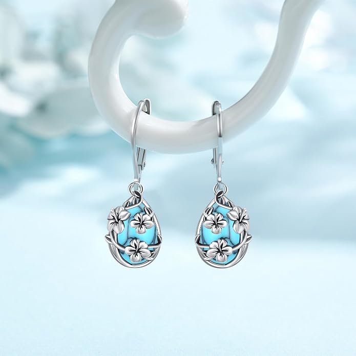 Flower Earrings 925 Sterling Silver Flower Teardrop Leverback Dangle Earrings Jewelry Gifts for Women Girls