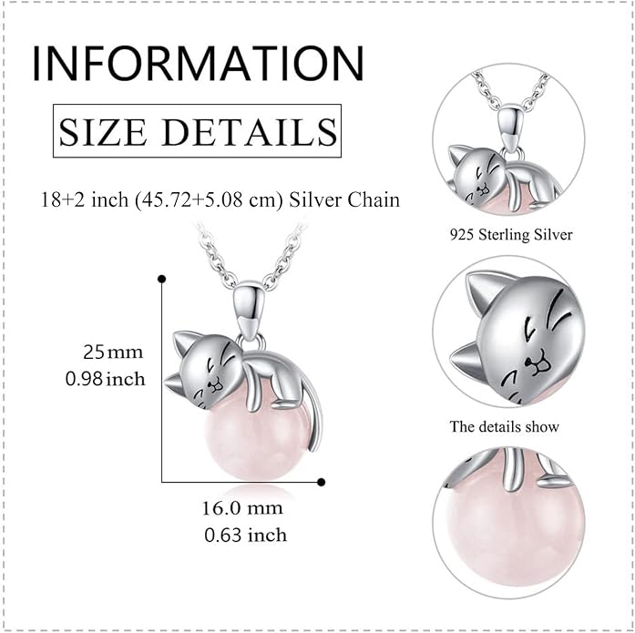 Cat Necklace Sterling Silver Cat Zircon Pendant Gothic Jewelry for Women Animal Lovers Gifts