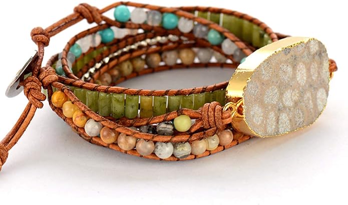 Boho Wrap Bracelet for Women, Handmade Natural Imperial Jasper Multi-Layer Stone Beaded Bracelet, Bohemian Healing Crystal Stone Jewelry Gifts