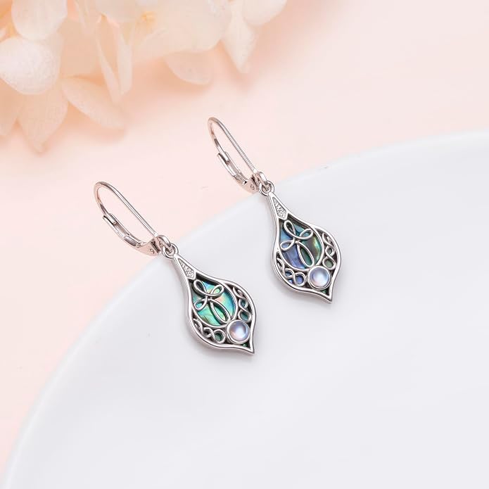 925 Sterling Silver Filigree Dangle Drop Earrings Daisy/Lotus/Rose Flower/Moonstone Leverback Teardrop Earrings for Women Infinity Celtic Knot Daisy Lotus Jewelry for Mothers Day