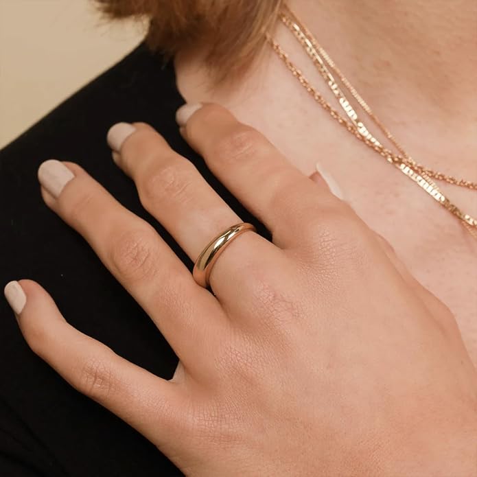 NOKMIT Chunky Dome Rings for Women Dainty 14K Gold Silver Tone Cute Bold Dome Statement Ring Thick Minimalist Thumb Band High Polished Smooth Comfort Fit Size 5-10