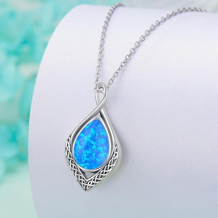 PELOVNY Celtic Knot Necklaces for Women 925 Sterling Silver Gemstone/Birthstone Teardrop Infinity Necklace Irish Celtic Pendant Jewelry Gifts for Mom Daughter Wife