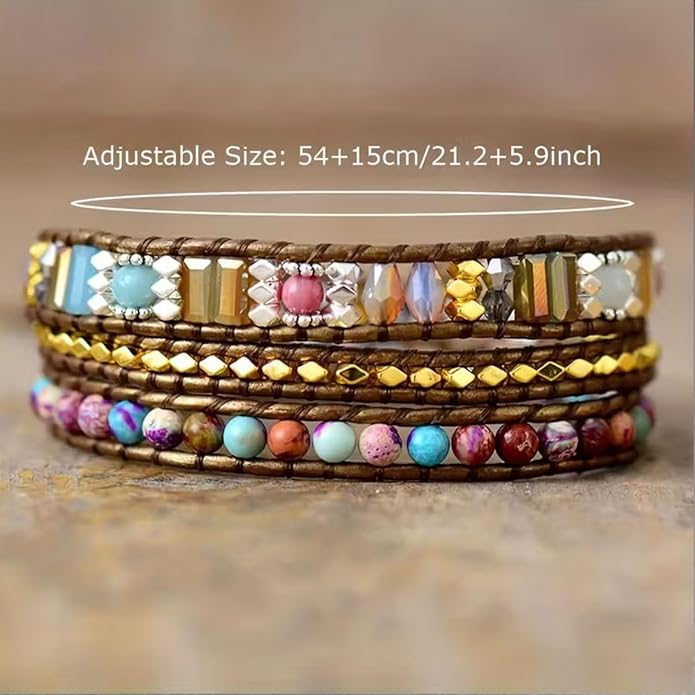 Boho Wrap Bead Bracelet for Women - Handmade Adjustable Natural Stone Beaded Bracelets Yoga Healing Bracelet Bangle Hippie Jewelry