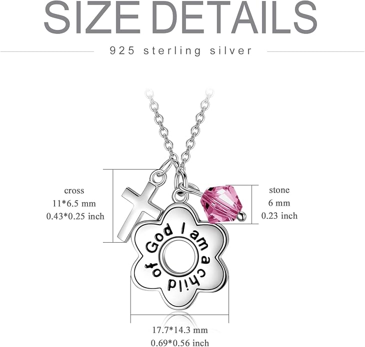 AOBOCO 925 Sterling Silver I Am a Child of God Daisy Necklace Jewelry Birthday Birthday Baptism Communion Gifts for Girls