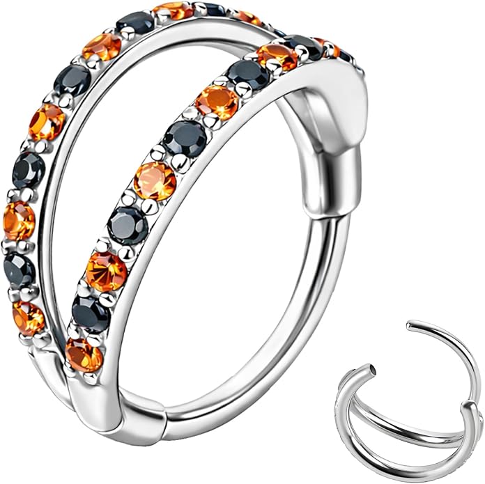 20/16G CZ Hinged Nose Rings Hoop, 316L Surgical Stainless Steel Cartilage Earring, Septum Clicker Ring, Daith Helix Rook Tragus Conch Lip Lobe Piercing Jewelry