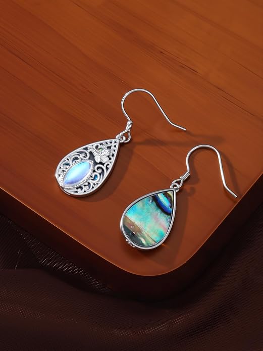 Dorunmo Moonstone Dangle Drop Earrings s925 Sterling Silver Leverback Earrings Filigree Moonstone Jewelry Birthday Gifts for Women