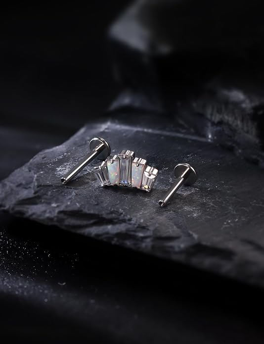 16G Astm F136 Titanium Internal Thread Flat Back Earrings Nose Studs Tragus Forward Helix Conch Cartilage Lobe Earrings Stud Medusa Labret Monroe Lip Ring Piercing Jewelry For Women Men