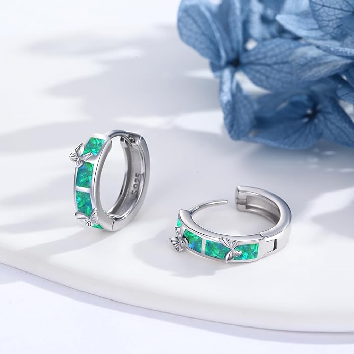 MEDWISE Mothers Day Gifts for Mom Multi Colored Opal Hoop Earrings for Women 925 Sterling Silver Huggie Hoop Earrings Jewelry Gift for Women Daughter Wife Mom Friends