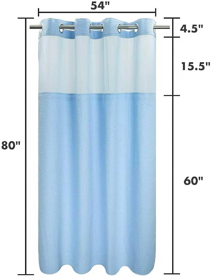 River Dream Cotton Blend Shower Curtain Set with Liner, Sky Blue, 71x86 | Waffle Weave, No Hook Needed, with Snap in Replacement Liner, Top Sheer Window, Hotel Quality for Bathroom, Extra Long