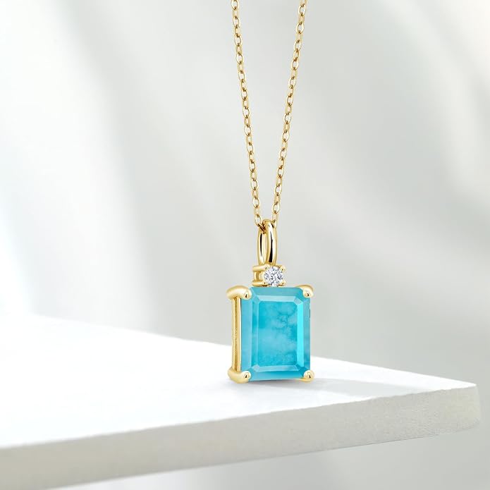 Gem Stone King 925 Sterling Silver Gemstone Birthstone Pendant Necklace for Women | Emerald Cut 10X8MM and Round 2MM | With 18 Inch Chain | Fine Jewelry for Her Mom Wife