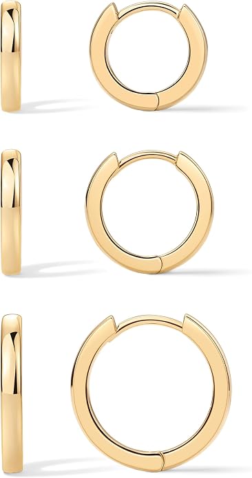 PAVOI Gold Hoop Earrings for Women - 14K Gold Plated 925 Sterling Silver Posts 3 Pairs Hoop Earrings Set for Women - Hypoallergenic Huggie Earring Pack