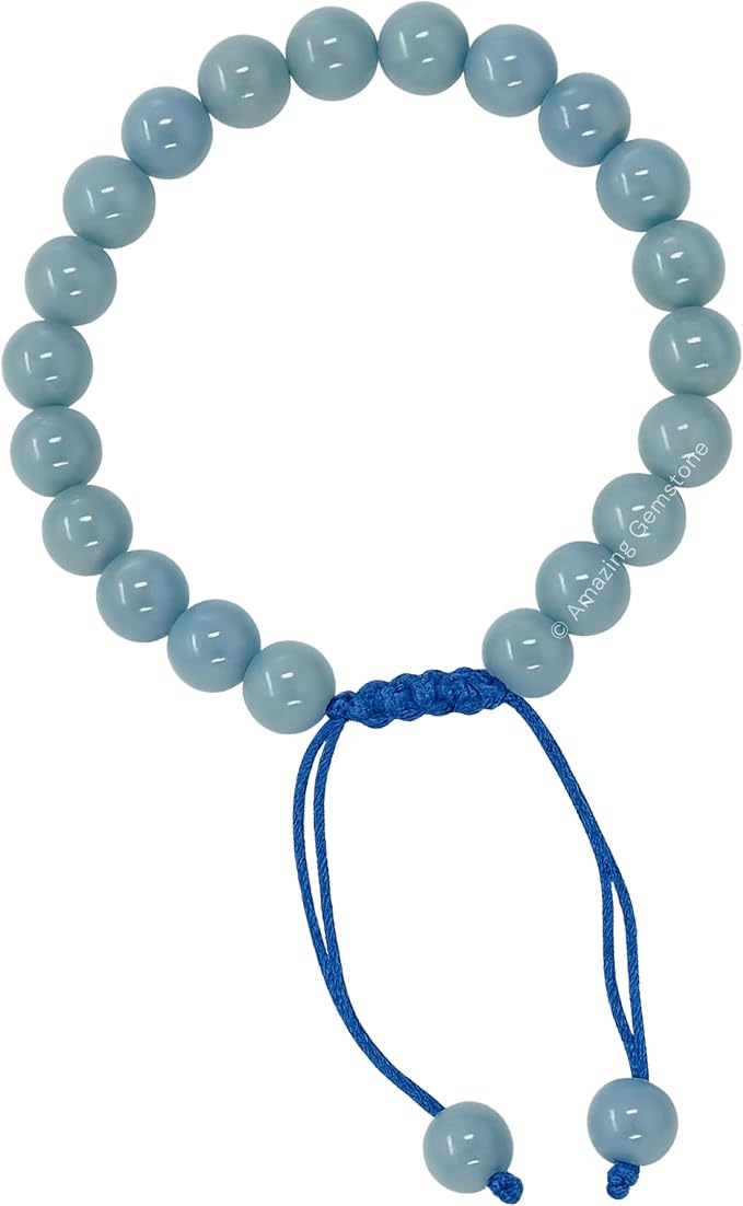Amazing Gemstone Angelite Bracelet for Women Men's Gifts - Protection Healing Crystal Bracelet - 8mm Gemstone Beaded Adjustable Bracelet Pulseras para Hombres Mujer Stocking Stuffers