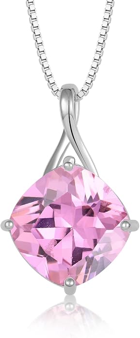Square Cut Birthstone Necklace for Women Hypoallerg 925 Sterling Silver Cubic Zirconia Necklace Simple Jewelry for Her