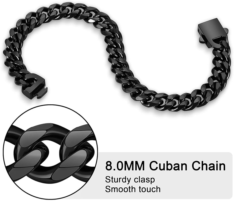 Fiusem Mens 14K Gold Plated Bracelets for Men, Stainless Steel Cuban link Bracelet for Men