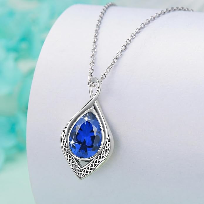 PELOVNY Celtic Knot Necklaces for Women 925 Sterling Silver Gemstone/Birthstone Teardrop Infinity Necklace Irish Celtic Pendant Jewelry Gifts for Mom Daughter Wife