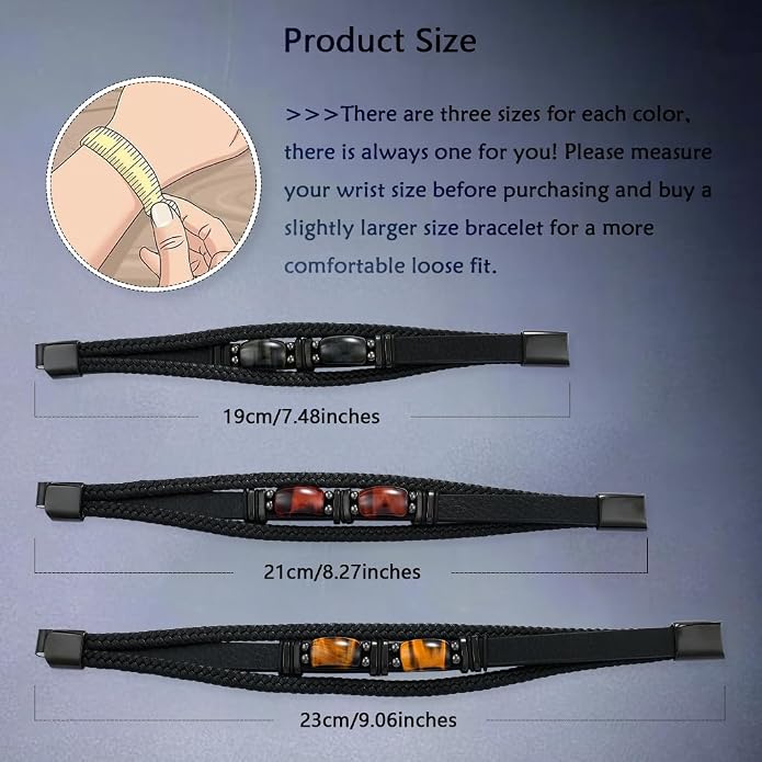 Mens Leather Bracelet Natural Tiger Eye Protection Multilayer Braided Wristband Bangle Gifts for Him