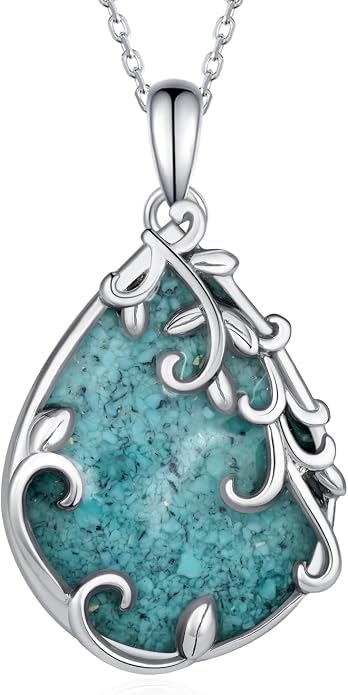 Teardrop Moonstone/Turquoise Necklace for Women 925 Sterling Silver Cage Filigree Necklaces Anniversary Birthday Jewelry Gift for Women