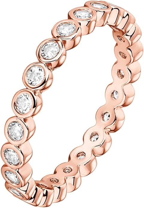PAVOI 14K Gold Plated Rings with Cubic Zirconia - 2.8mm Stackable for Women - Gold Love Ring