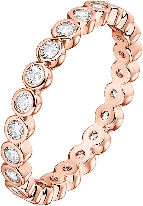 PAVOI 14K Gold Plated Rings with Cubic Zirconia - 2.8mm Stackable for Women - Gold Love Ring