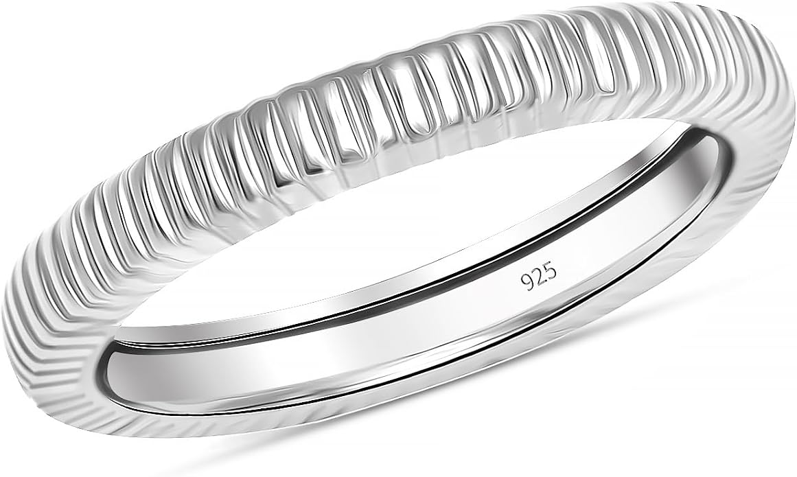 LeCalla 925 Sterling Silver Textured Rings for Women & Men | Minimalist 14K Gold-Plated Croissant Braided Twisted Signet Chunky Dome Ring | Stackable Eternity Wedding Statement Band Ring